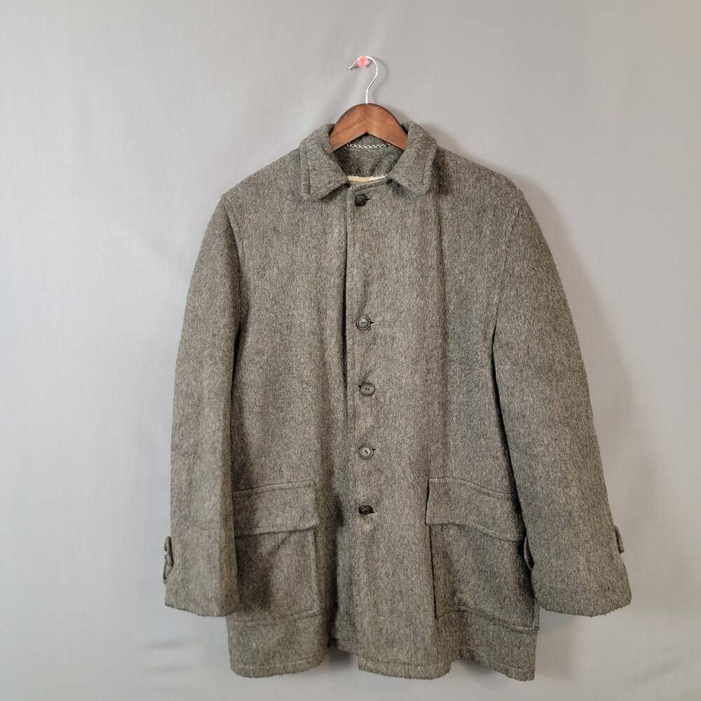 Saratoga Sportswear Boston Gray Wool Field Coat Sherpa Lined USA Overcoat
